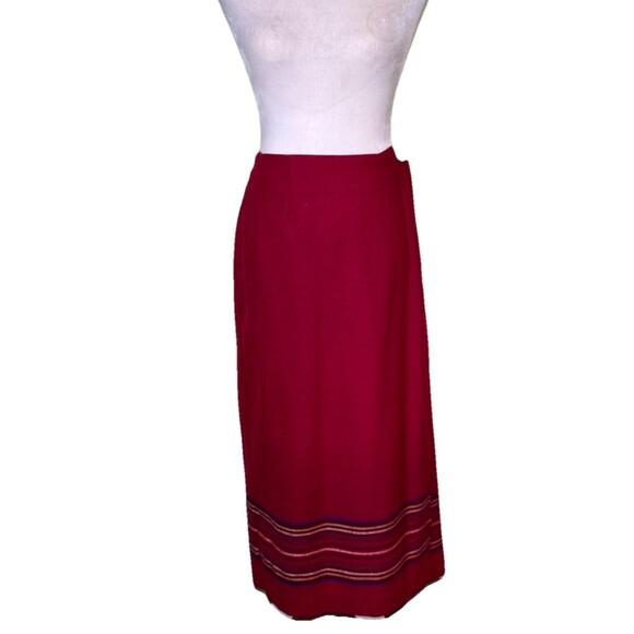 Eddie Bauer Women’s Wool Blend Red Wrap Skirt Folk Artsy Modest Artisan Sz 8P - Picture 1 of 9